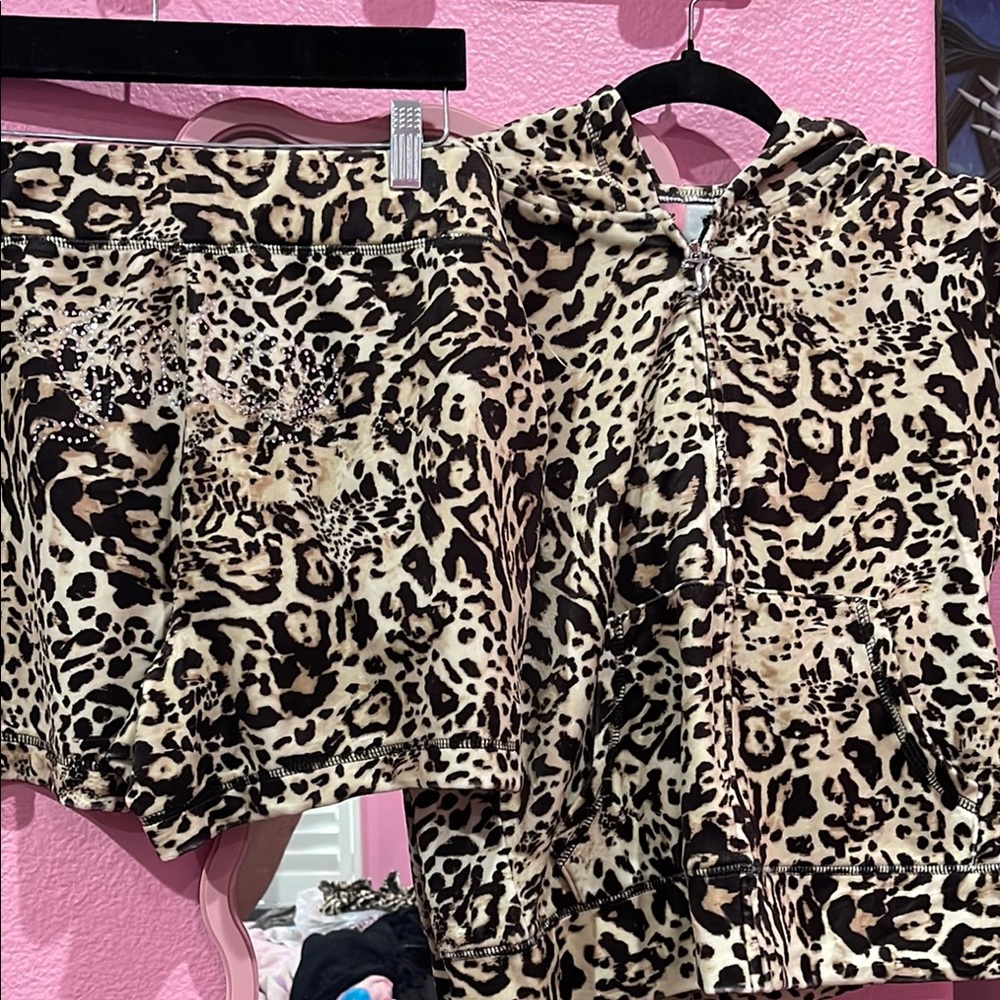 Juicy Couture Leopard Print Hoodie and Shorts Set